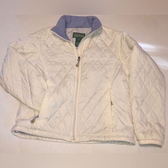 LL Bean Sz M Womens Off White Quilted Zip Insulated Winter Puffer Jacket Coat - Picture 10 of 10